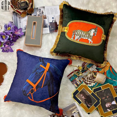 Vỏ Gối Nhung Équestre Émeraude Cheval 45.-CẬU HAI HOME DECOR