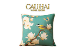 Vỏ Gối Nhung Hoa Thêu Viền Ngọc Trai - Dynasty Peony White Pearl 50-CẬU HAI HOME DECOR