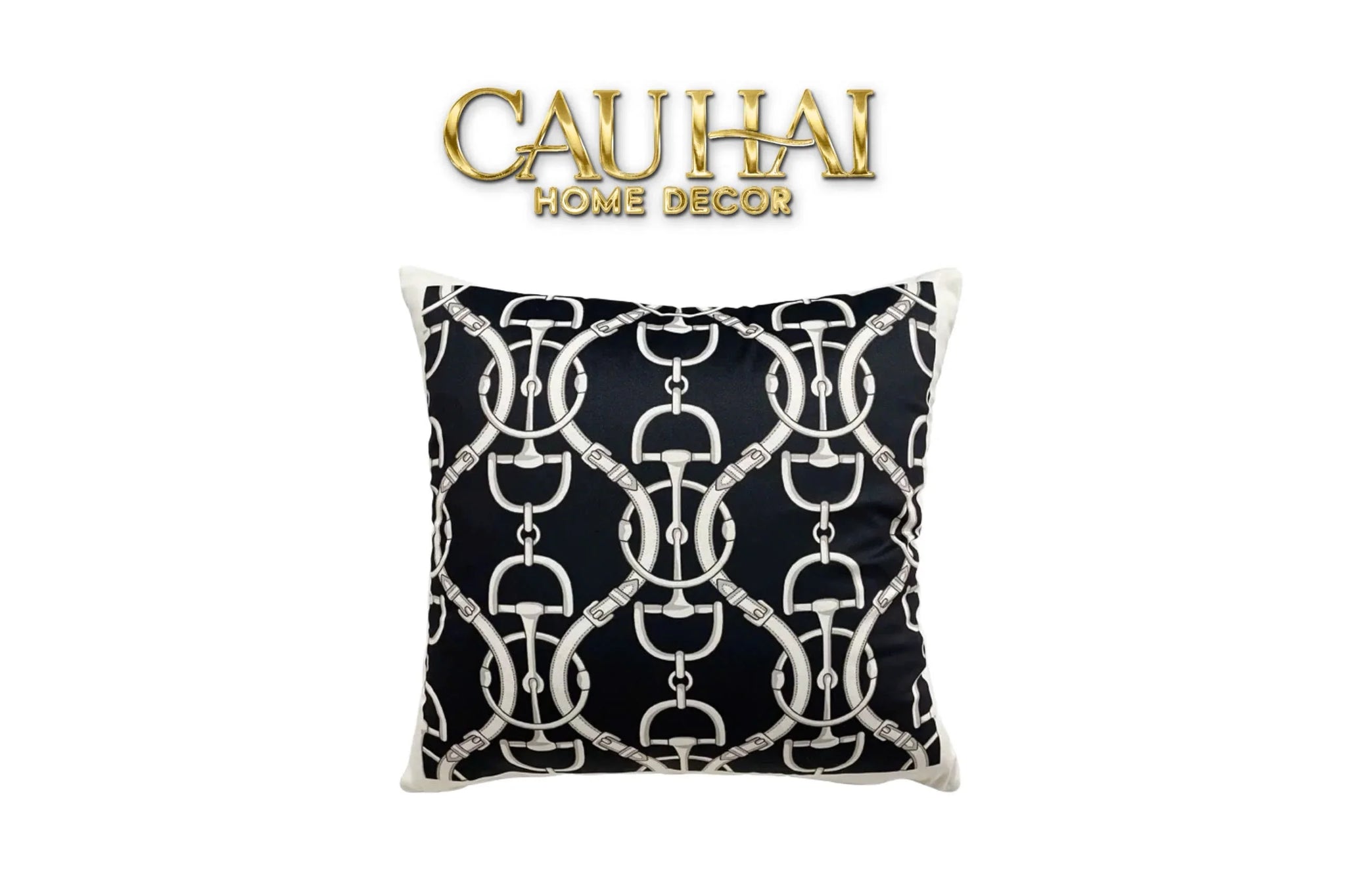 Vỏ Gối Nhung Horsebit Noble Héritage - Noir Motif 45-CẬU HAI HOME DECOR