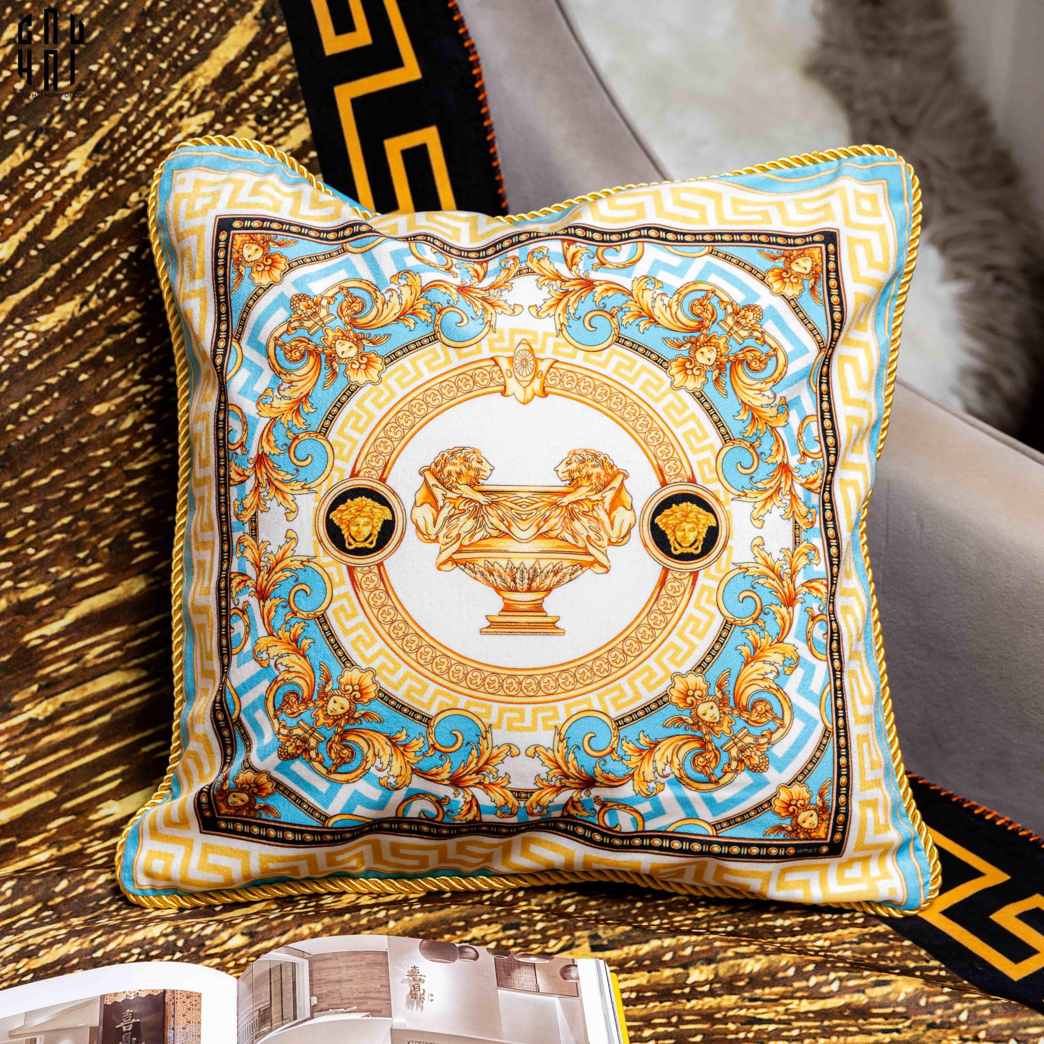Vỏ Gối Nhung La Coupe Des Dieux - Bleu 45.-VỎ GỐI-CẬU HAI HOME DECOR