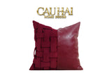 VỎ GỐI NHUNG LEATHER BORDEAUX WOVEN 45-1- Cậu Hai Home Decor