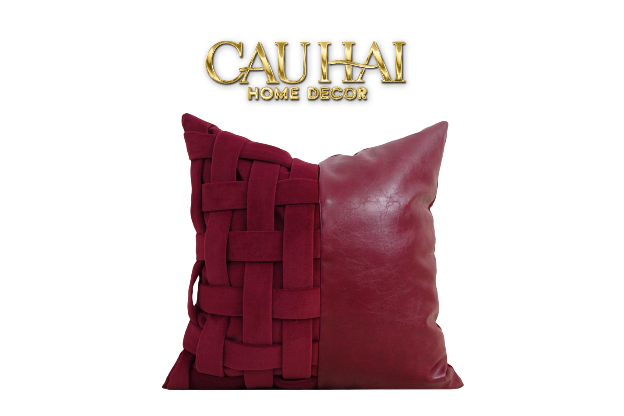 VỎ GỐI NHUNG LEATHER BORDEAUX WOVEN 45-1- Cậu Hai Home Decor