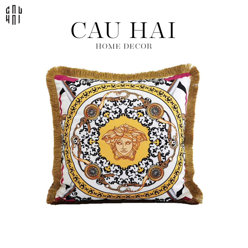 VỎ GỐI NHUNG MEDUSA HEAD PRINTED - WHITE 45. - CẬU HAI HOME DECOR