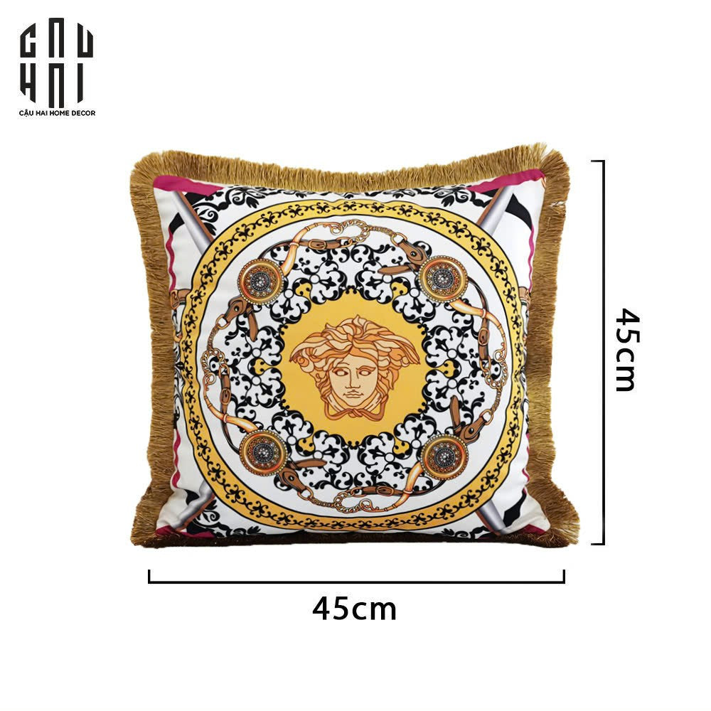 VỎ GỐI NHUNG MEDUSA HEAD PRINTED - WHITE 45. - CẬU HAI HOME DECOR