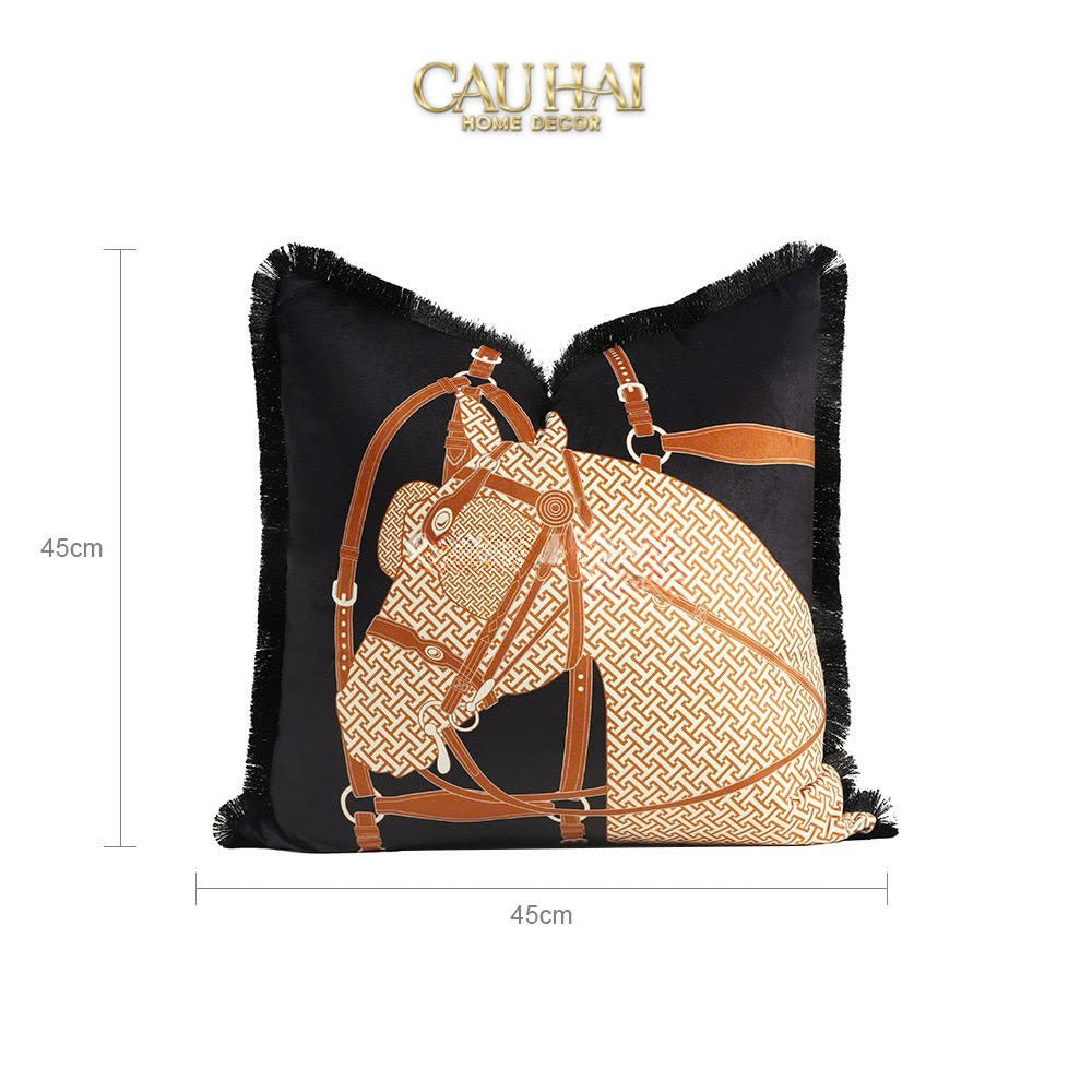 VỎ GỐI NHUNG NOCTURNE ÉQUESTRE LEATHER HARNESS 45-5- Cậu Hai Home Decor