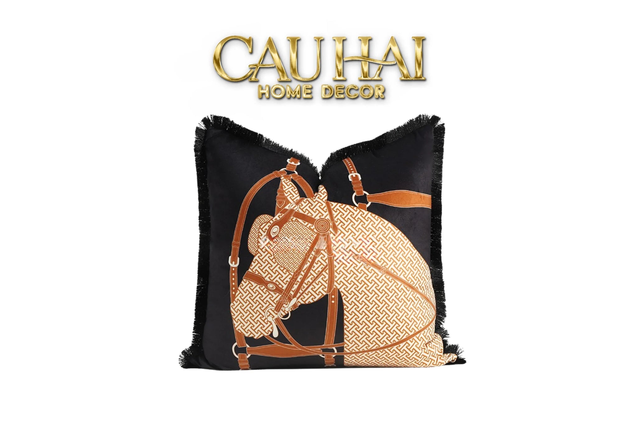 Vỏ Gối Nhung Nocturne Équestre Leather Harness 45-CẬU HAI HOME DECOR