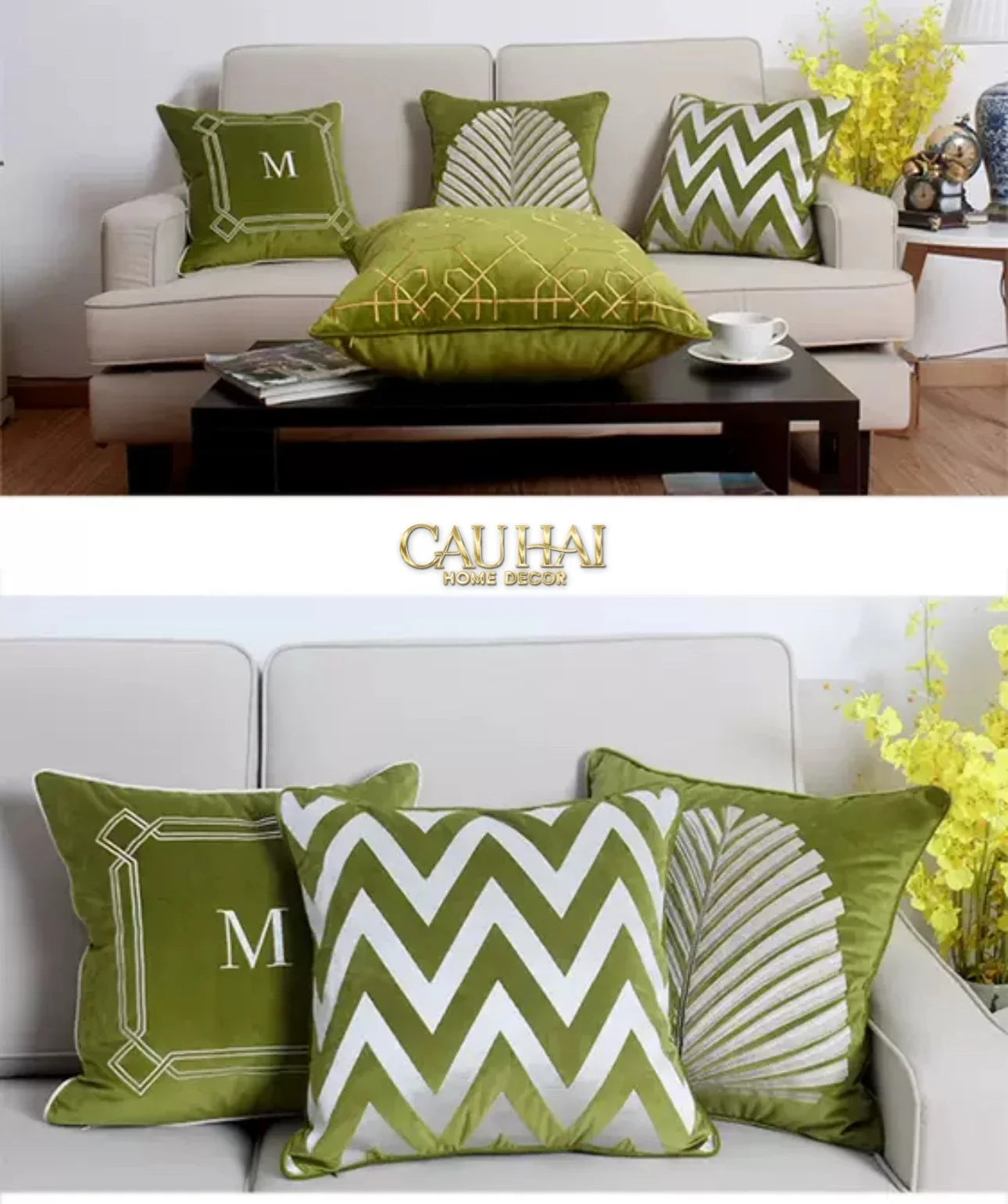 Vỏ Gối Nhung Olive Clover Quatrefoil 45-VỎ GỐI-CẬU HAI HOME DECOR