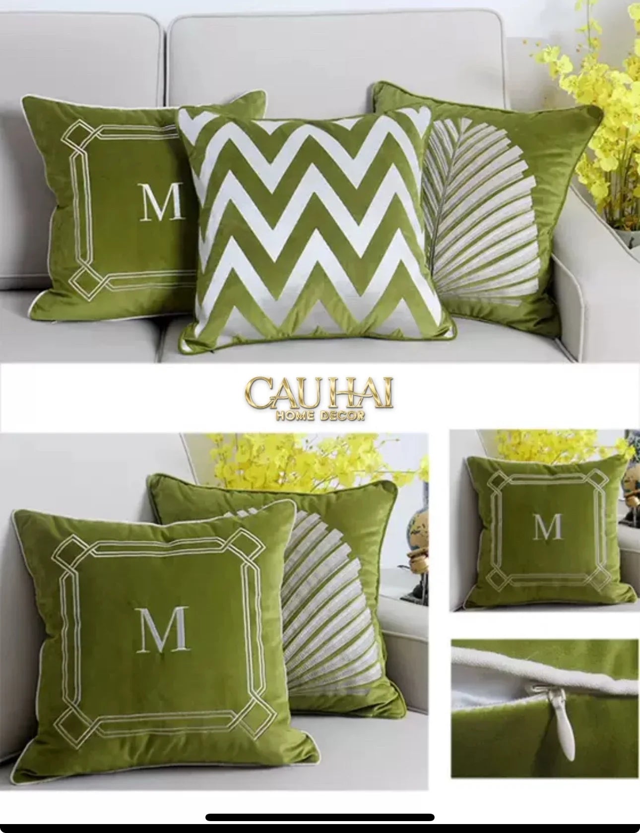 Vỏ Gối Nhung Olive Clover Quatrefoil 45-VỎ GỐI-CẬU HAI HOME DECOR