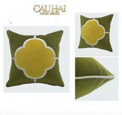 Vỏ Gối Nhung Olive Clover Quatrefoil 45-CẬU HAI HOME DECOR