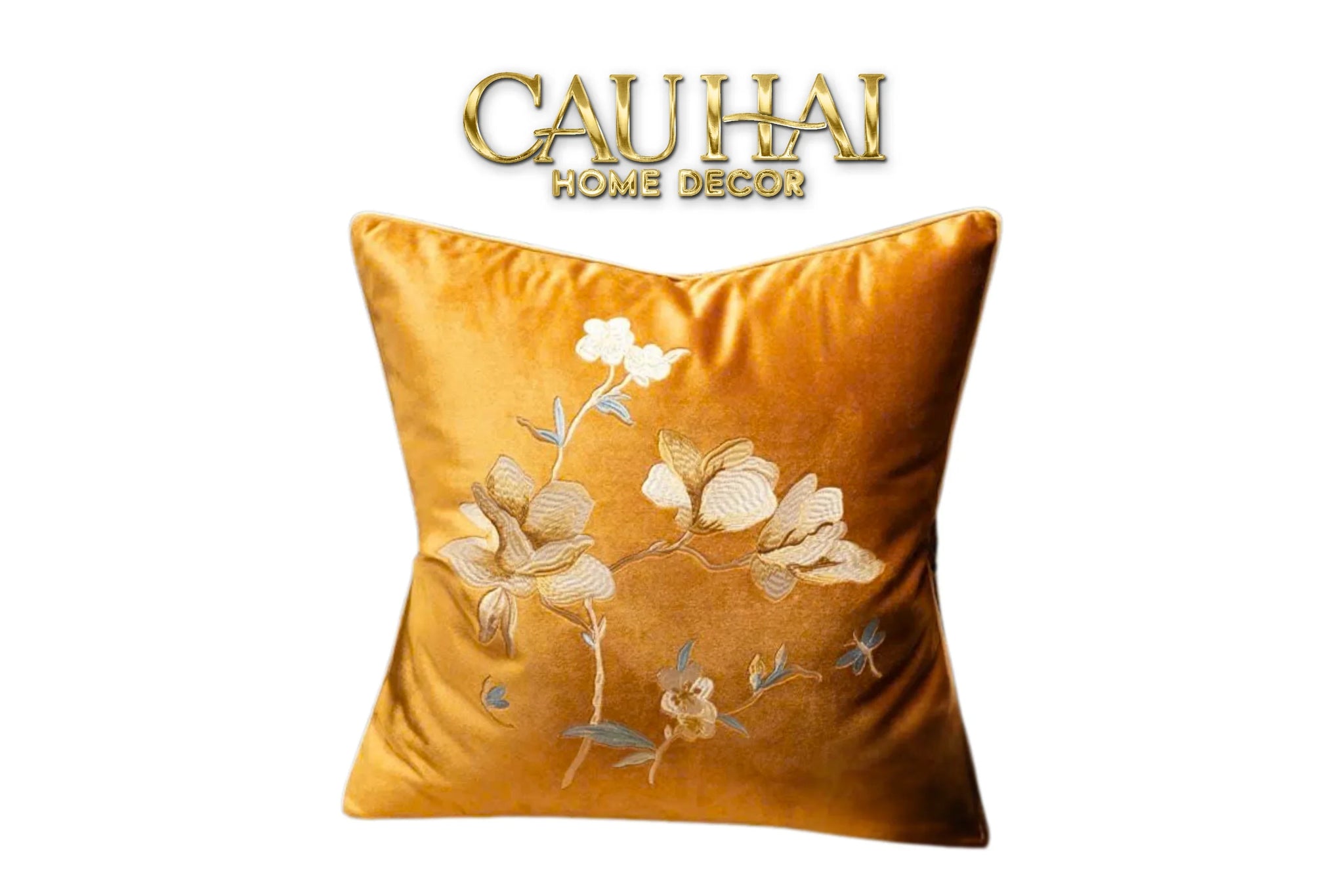 Vỏ Gối Nhung Thêu Mộc Lan Hoa 45x45-VỎ GỐI-CẬU HAI HOME DECOR