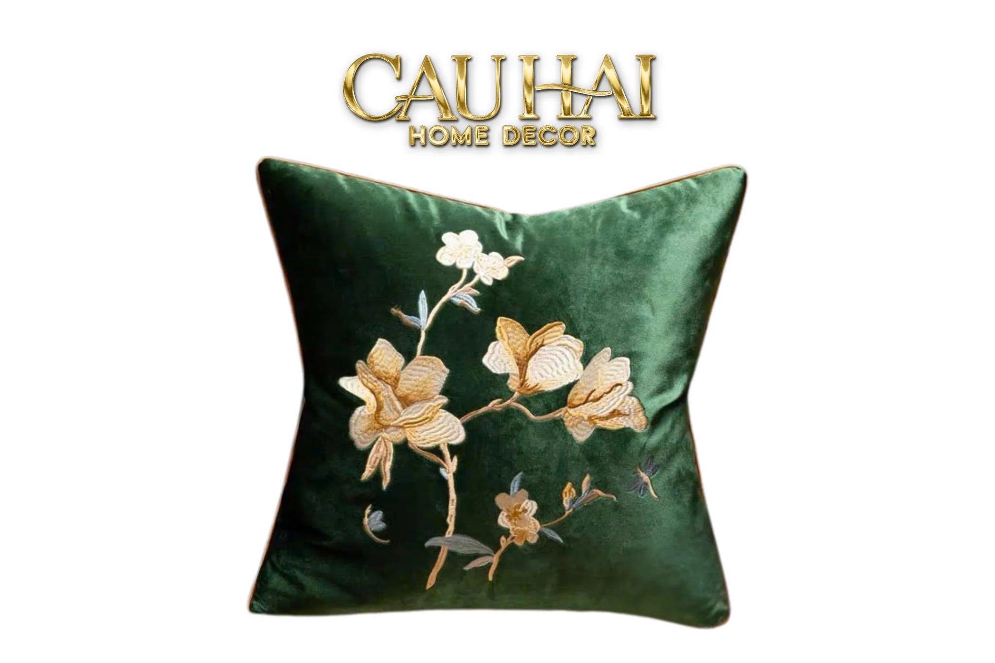 Vỏ Gối Nhung Thêu Mộc Lan Hoa 45x45-VỎ GỐI-CẬU HAI HOME DECOR