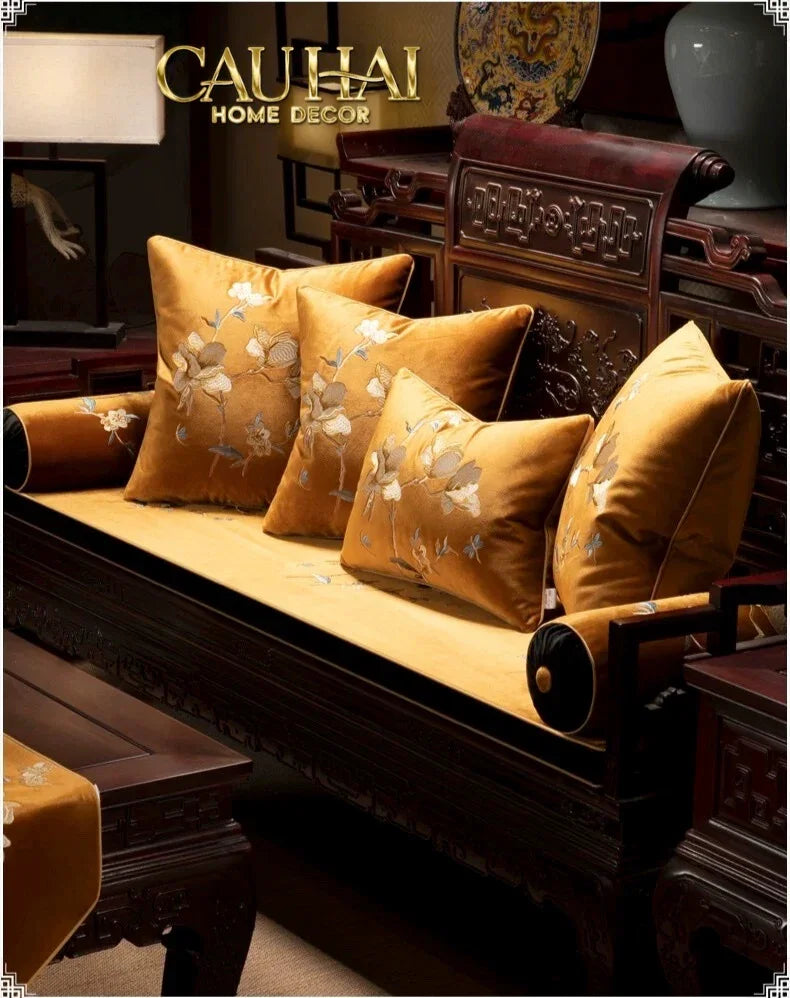 Vỏ Gối Nhung Thêu Mộc Lan Hoa 45x45-VỎ GỐI-CẬU HAI HOME DECOR