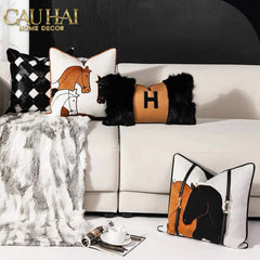 Vỏ Gối Nhung Triptyque Équestre Moderne Embroidered Belt 45-CẬU HAI HOME DECOR