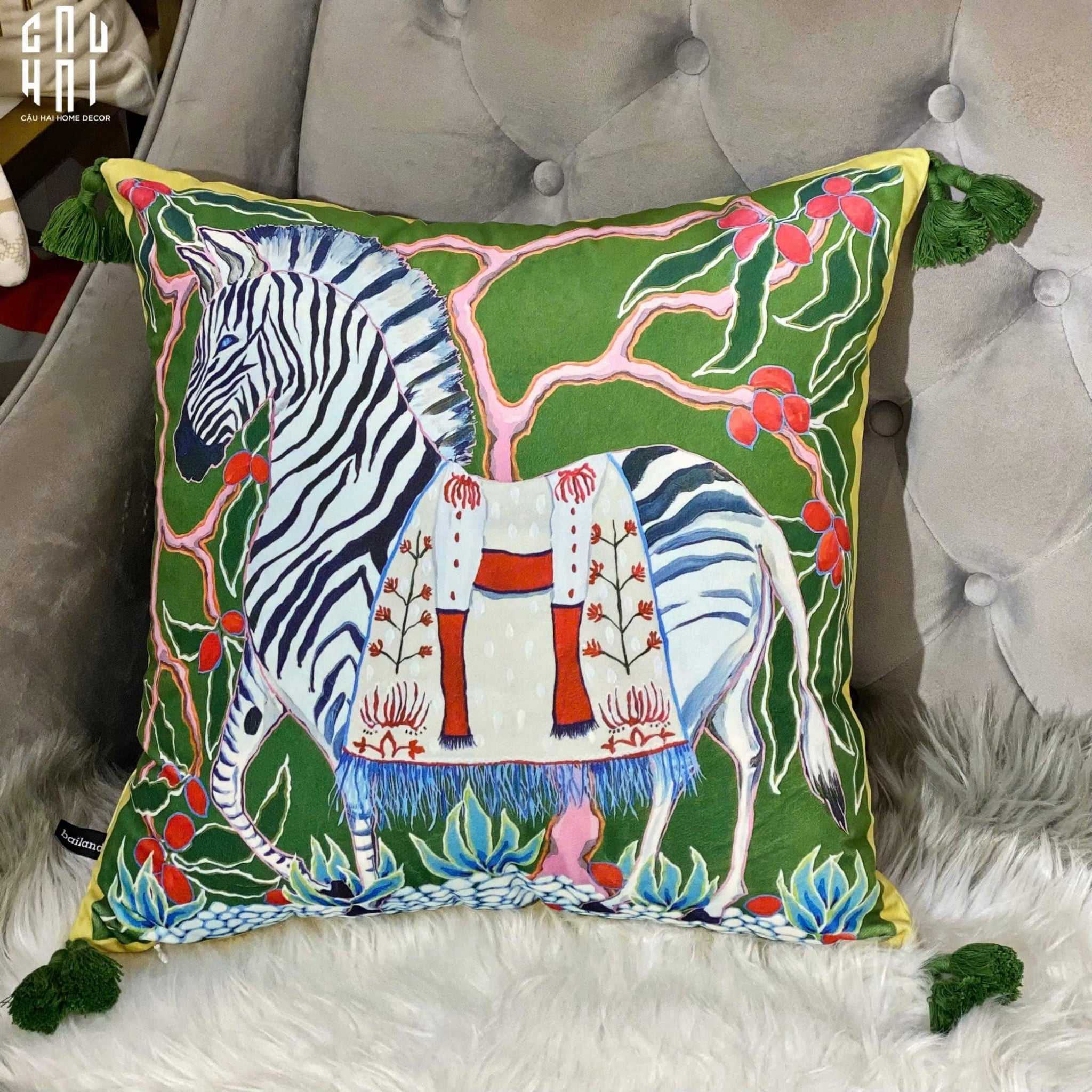 VỎ GỐI NHUNG ZEBRA 45. - CẬU HAI HOME DECOR