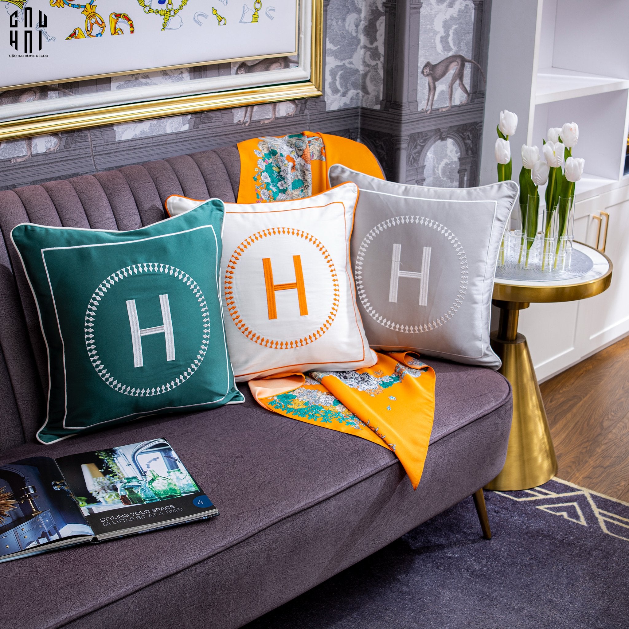 VỎ GỐI SOFA LỤA HORA - GRAY 45. - CẬU HAI HOME DECOR