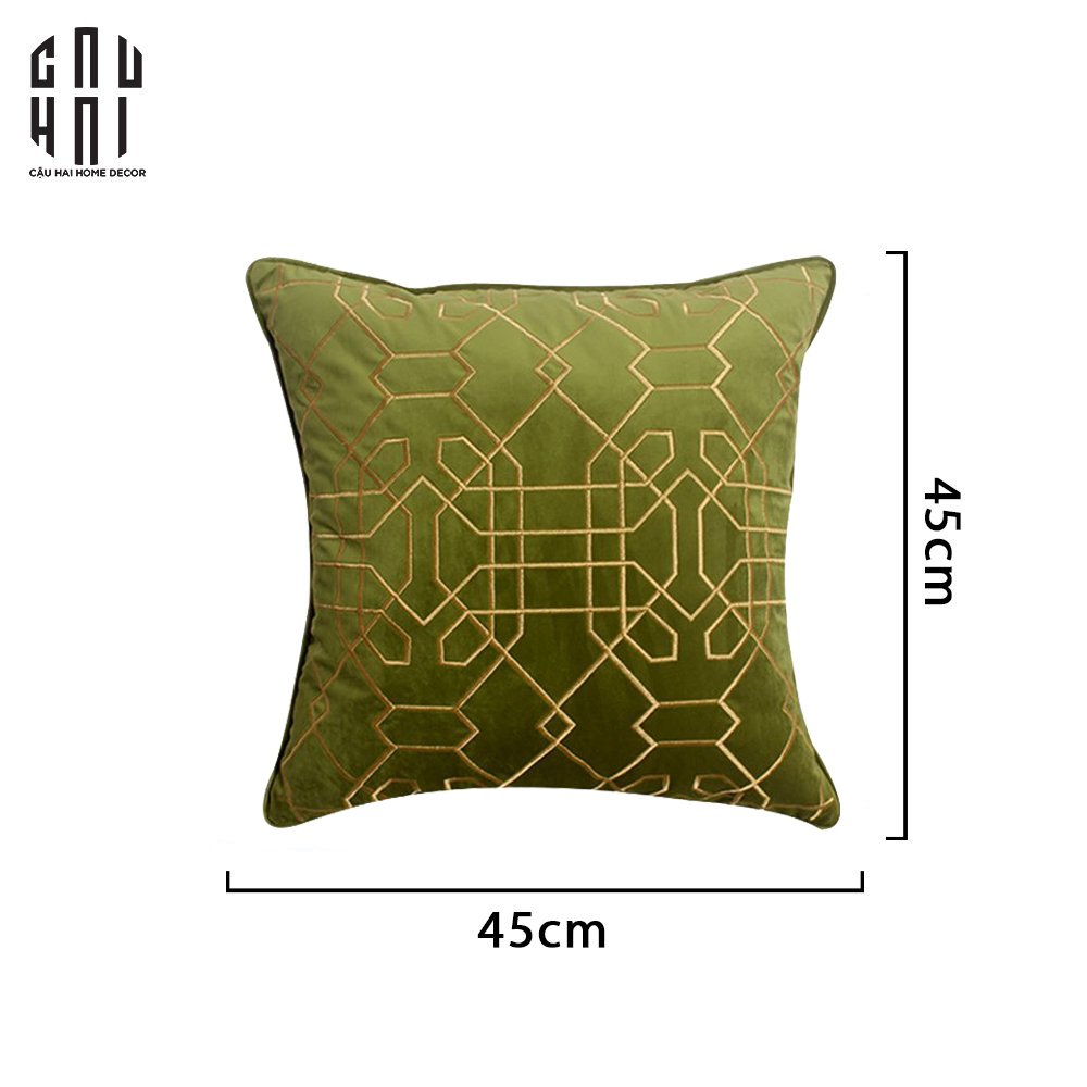 VỎ GỐI SOFA NHUNG CHRISTINE - GREEN 45. - CẬU HAI HOME DECOR