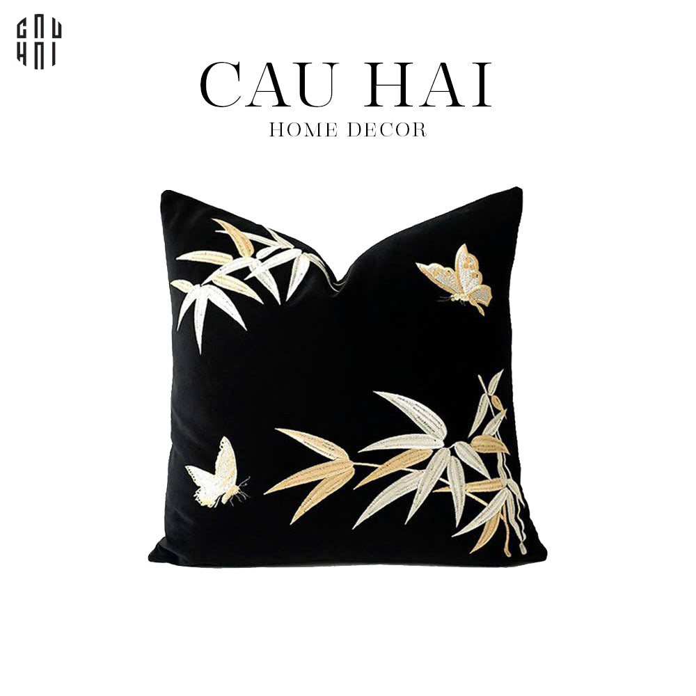 VỎ GỐI SOFA NHUNG GOLDEN BAMBOO PAPILLON 45 SS25 - CẬU HAI HOME DECOR