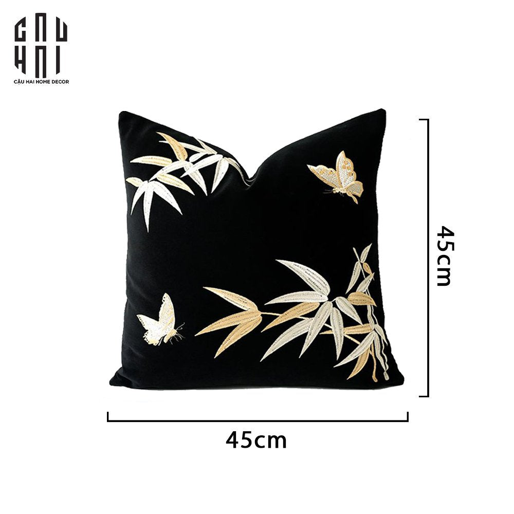 VỎ GỐI SOFA NHUNG GOLDEN BAMBOO PAPILLON 45 SS25 - CẬU HAI HOME DECOR