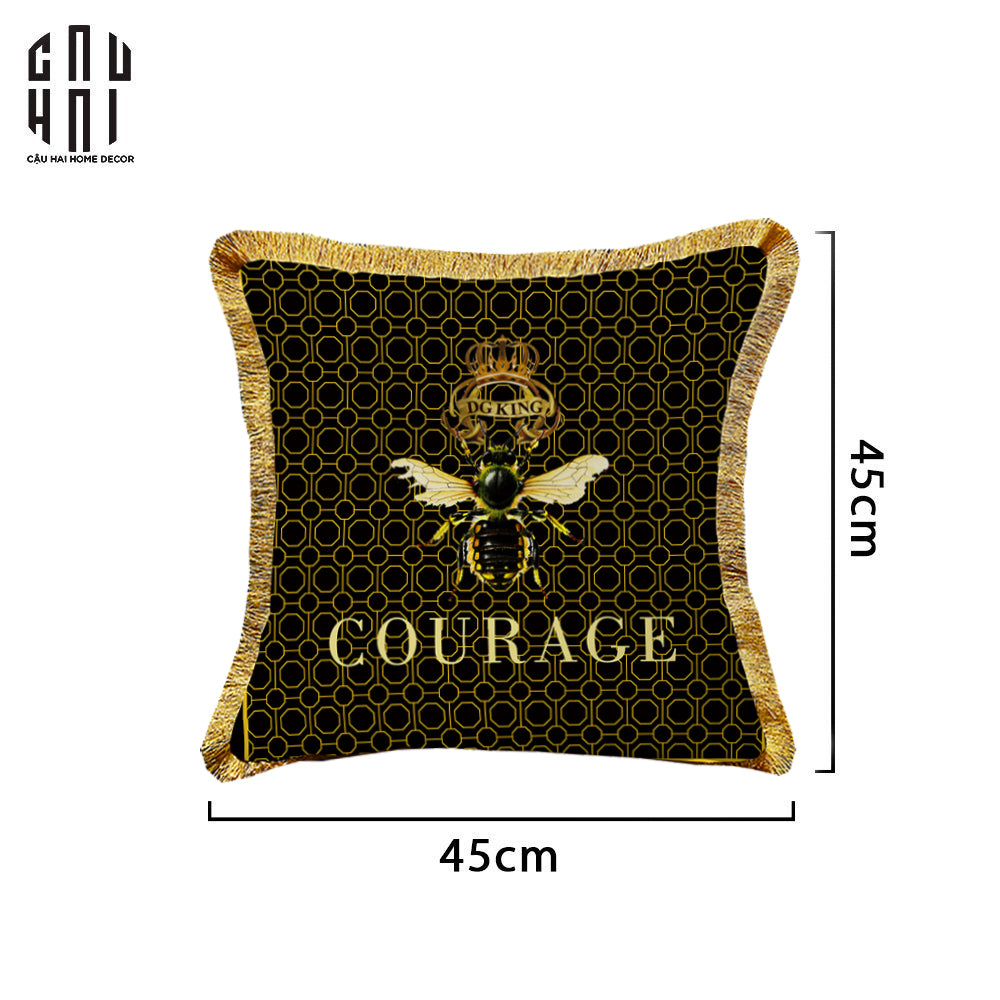 VỎ GỐI SOFA NHUNG GOLDEN BEE 45. - CẬU HAI HOME DECOR