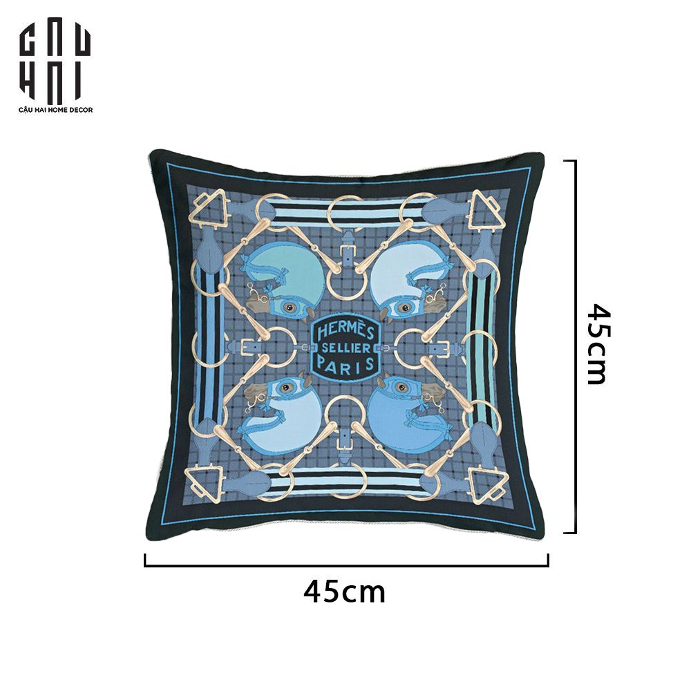 VỎ GỐI SOFA NHUNG TATERSALE BLUE 45X45CM - CẬU HAI HOME DECOR