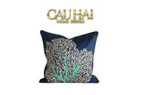 VỎ GỐI THÊU CORAL EMBROIDERY NAVY 45-1- Cậu Hai Home Decor
