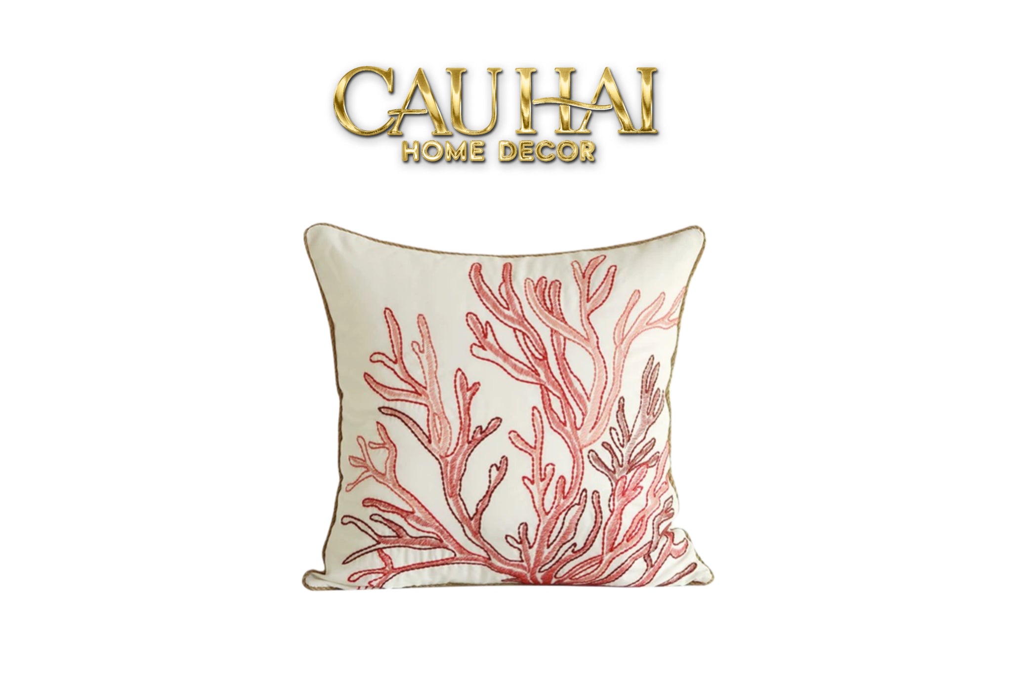VỎ GỐI THÊU ROUGE EMBROIDERY CORAL 50-1- Cậu Hai Home Decor