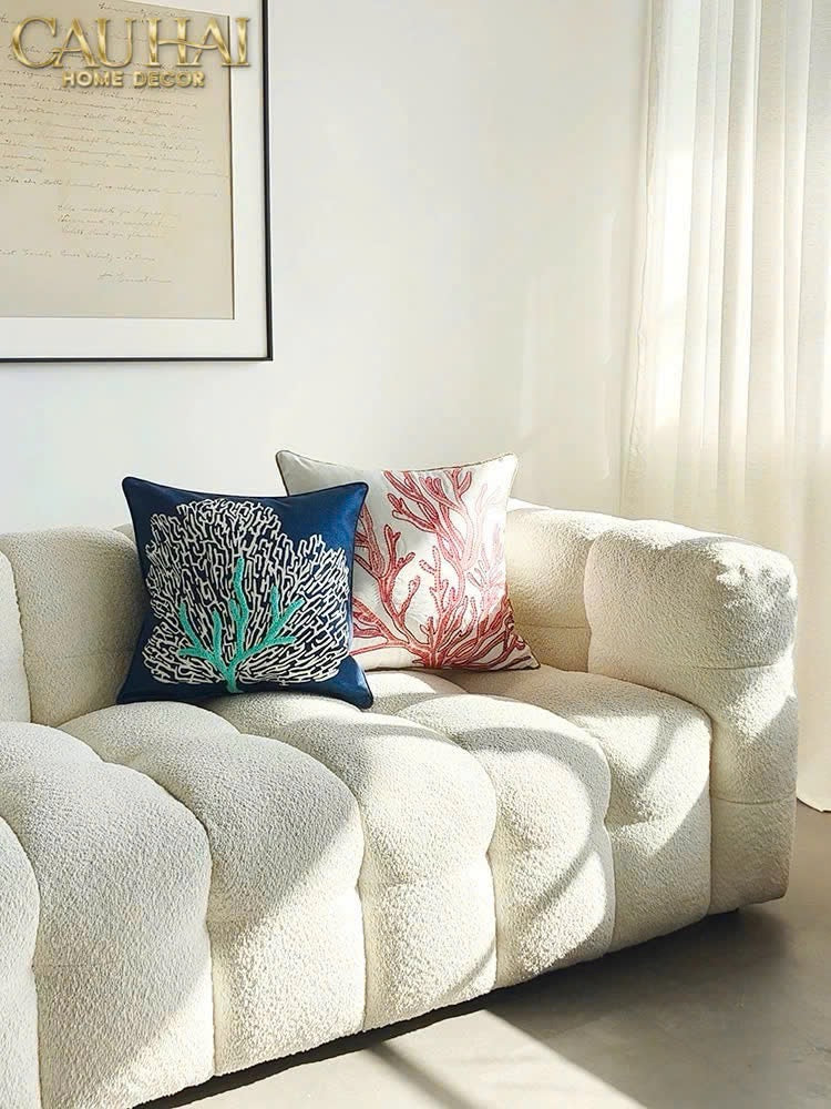 VỎ GỐI THÊU ROUGE EMBROIDERY CORAL 50-10- Cậu Hai Home Decor
