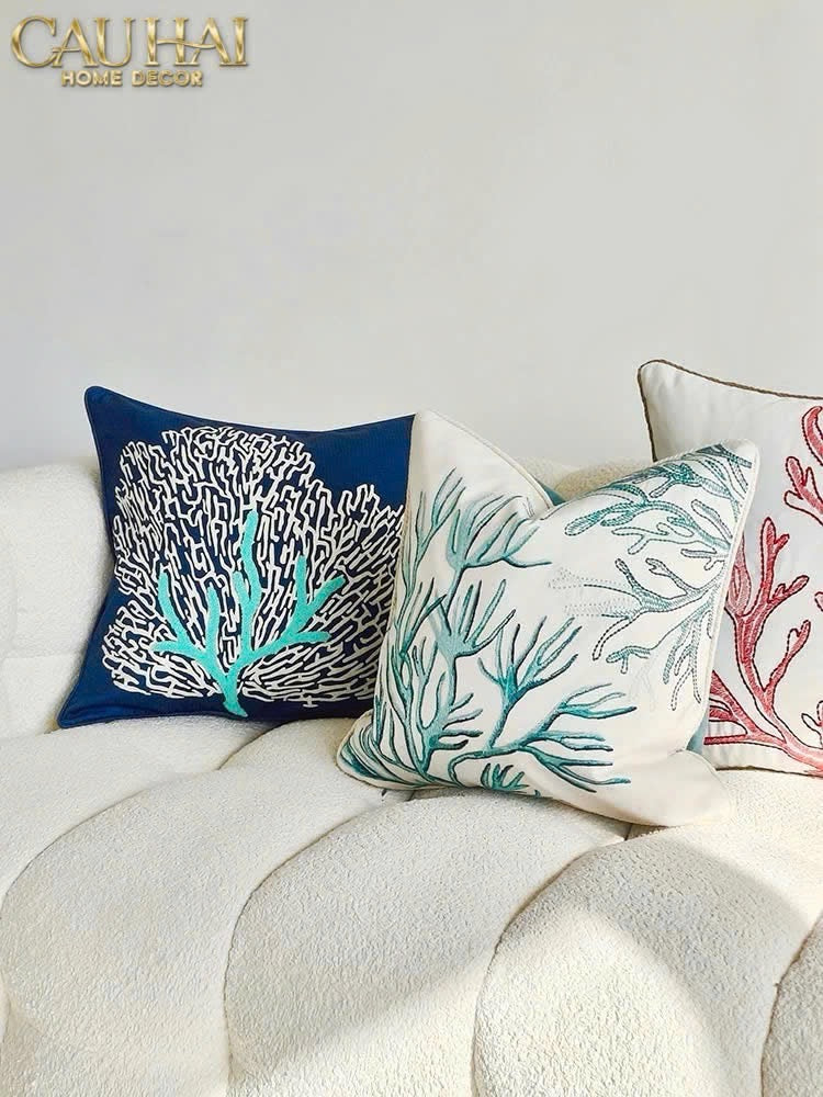 VỎ GỐI THÊU ROUGE EMBROIDERY CORAL 50-3- Cậu Hai Home Decor