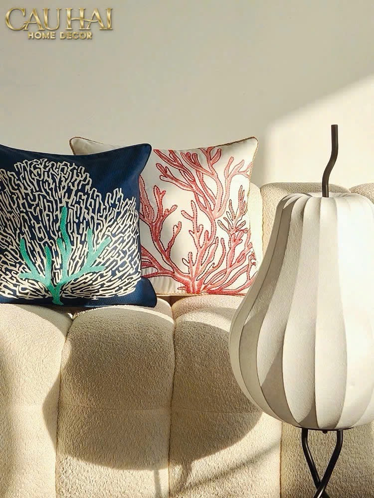 VỎ GỐI THÊU ROUGE EMBROIDERY CORAL 50-9- Cậu Hai Home Decor