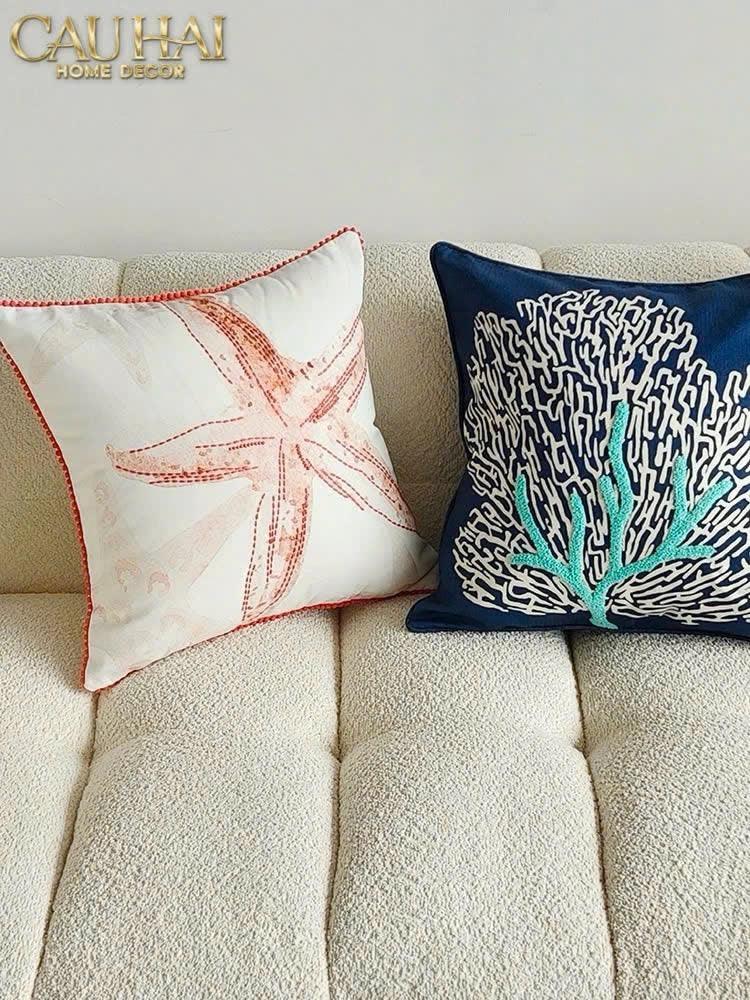 Vỏ Gối Thêu San Hô Rouge Embroidery Coral 50-VỎ GỐI-CẬU HAI HOME DECOR