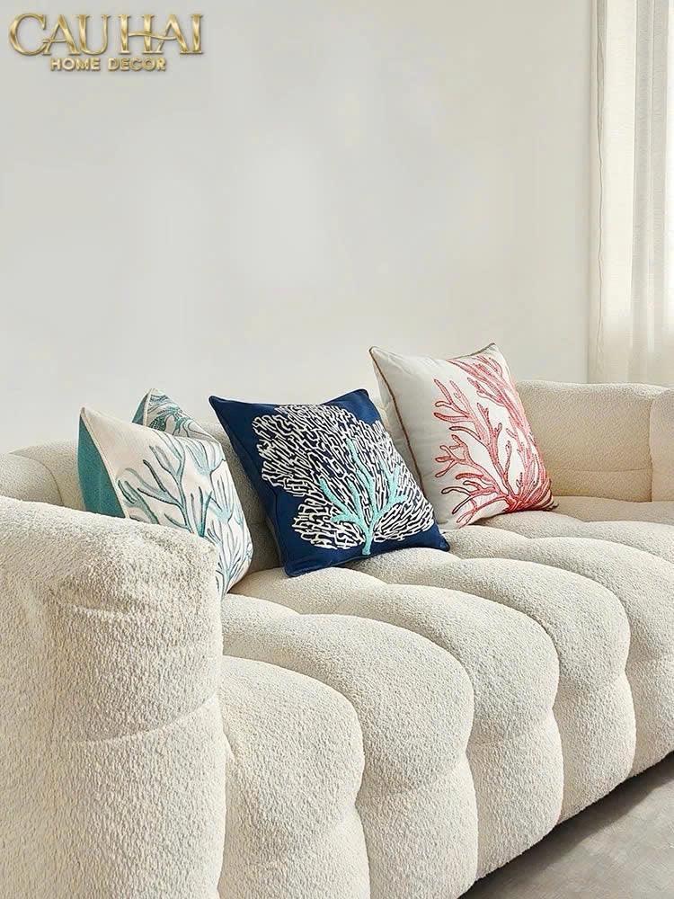 Vỏ Gối Thêu San Hô Rouge Embroidery Coral 50-VỎ GỐI-CẬU HAI HOME DECOR