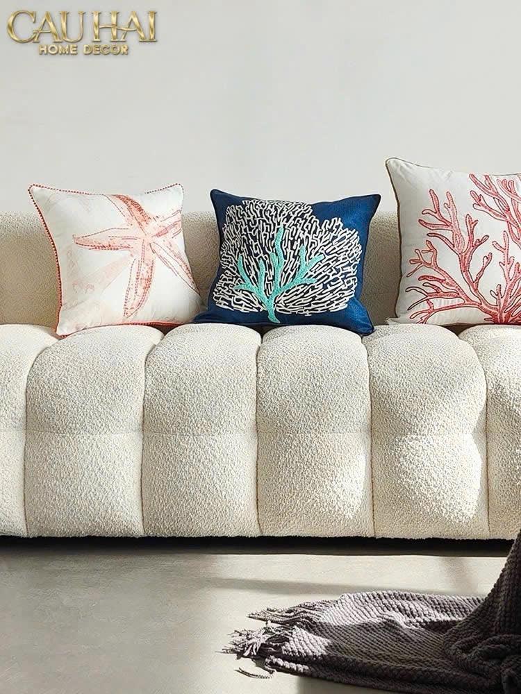 Vỏ Gối Thêu San Hô Rouge Embroidery Coral 50-VỎ GỐI-CẬU HAI HOME DECOR