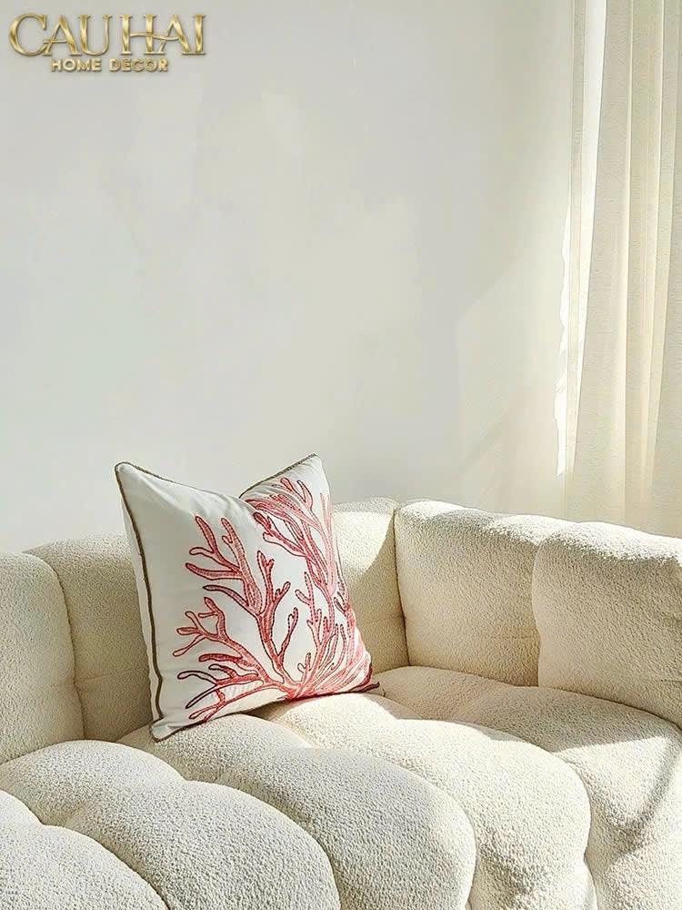 Vỏ Gối Thêu San Hô Rouge Embroidery Coral 50-VỎ GỐI-CẬU HAI HOME DECOR