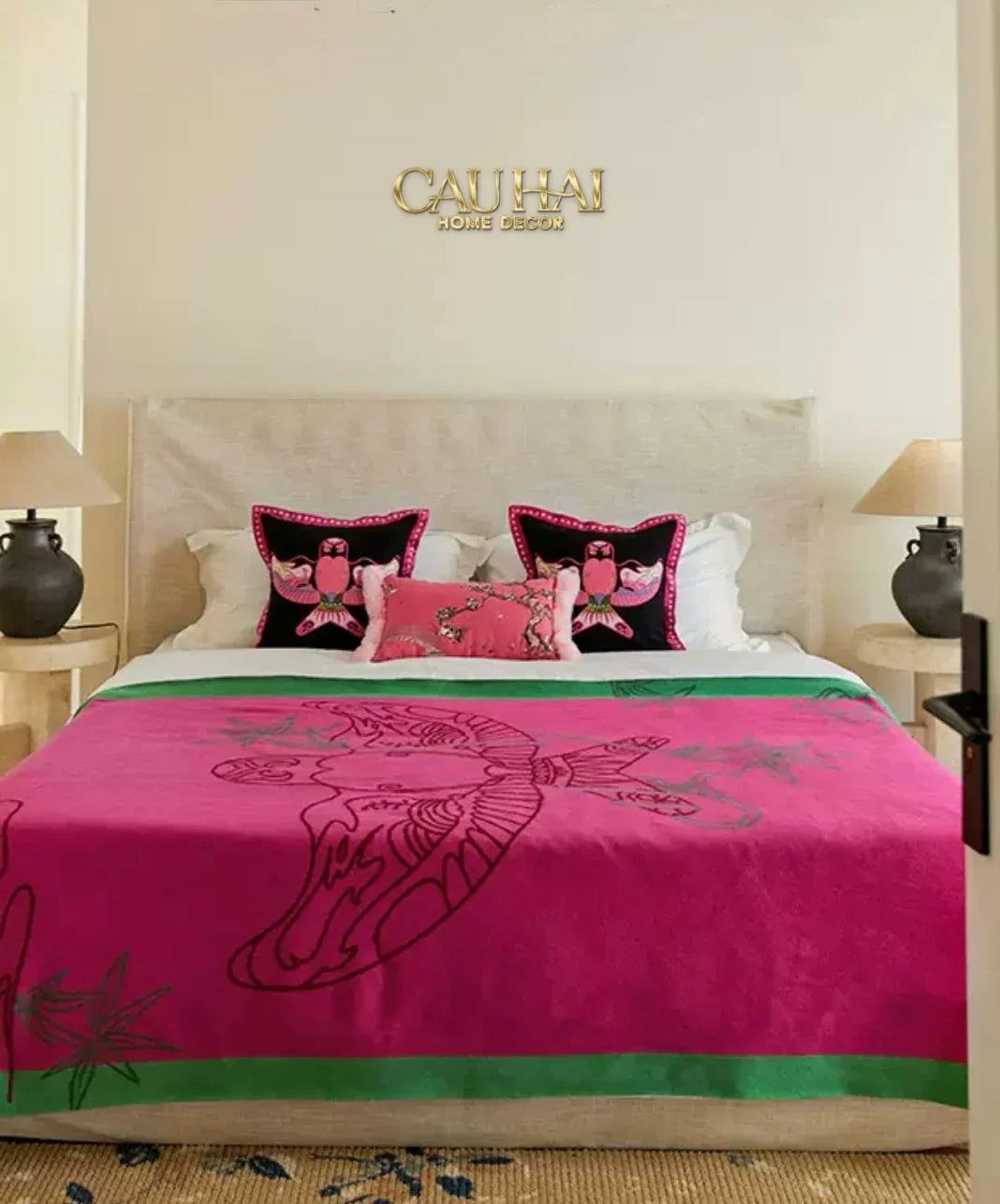 Vỏ Gối Tweed Pink Swallow Kite 45-VỎ GỐI-CẬU HAI HOME DECOR