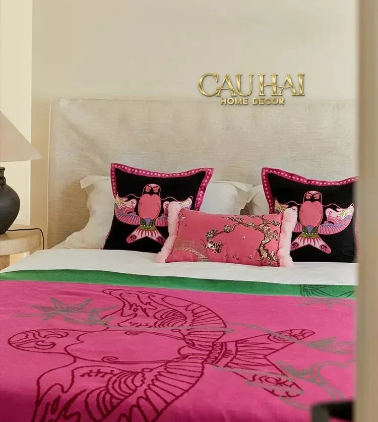 Vỏ Gối Tweed Pink Swallow Kite 45-VỎ GỐI-CẬU HAI HOME DECOR