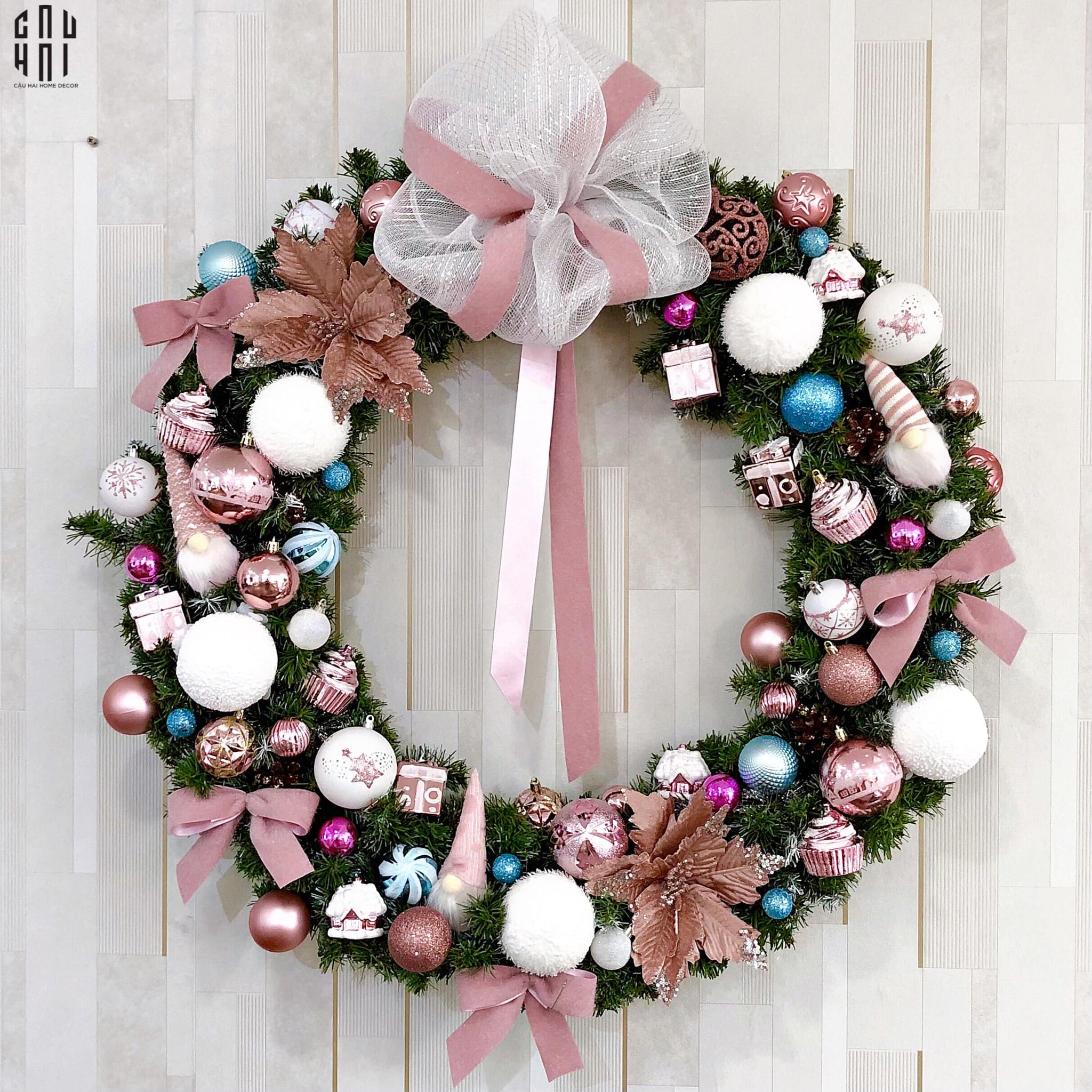 VÒNG GIÁNG SINH - PINKY CANDY CANE CHRISTMAS WREATH 85CM-CẬU HAI HOME DECOR