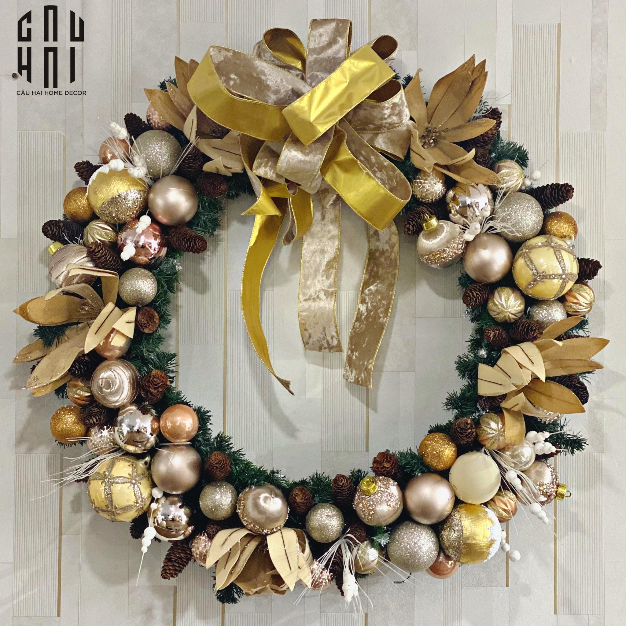 VÒNG GIÁNG SINH - SUPER GOLDEN ERA CHRISTMAS WREATH 90CM-CẬU HAI HOME DECOR