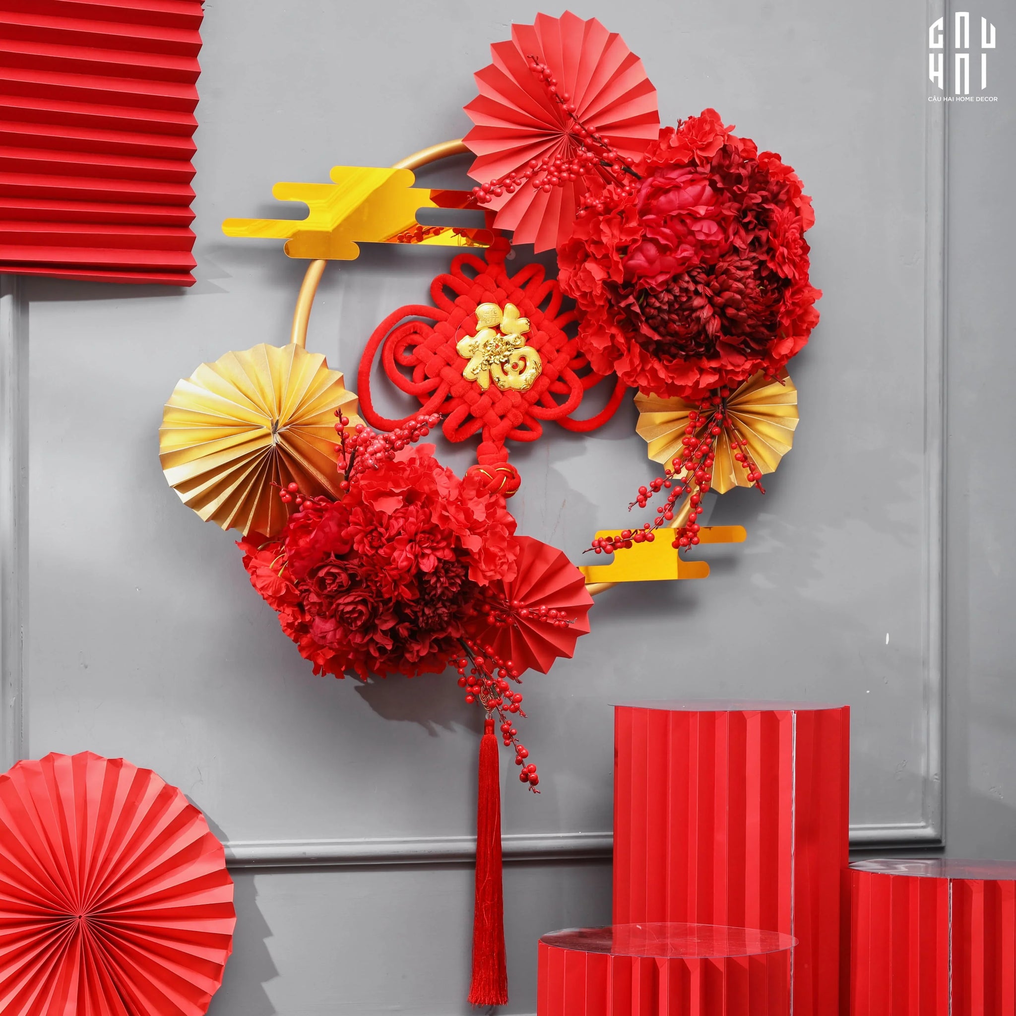 VÒNG HOA PHÚC LỘC 80CM-CẬU HAI HOME DECOR