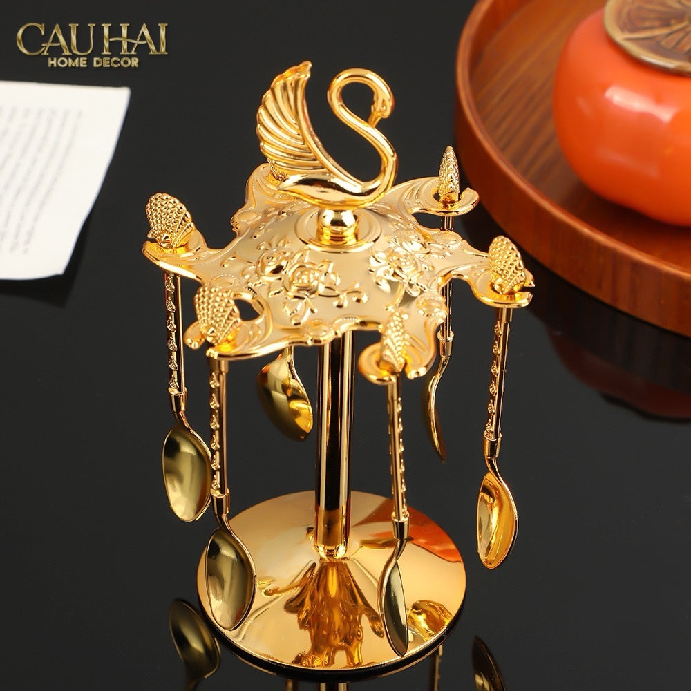 SPOON SET - GOLD COFFEE SPOON SWAN CAROUSEL 6 PCS