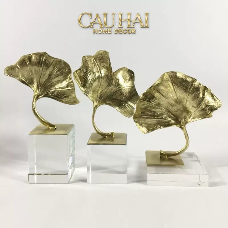 CRYSTAL BRASSON GINKGO LEAF STATUE H25