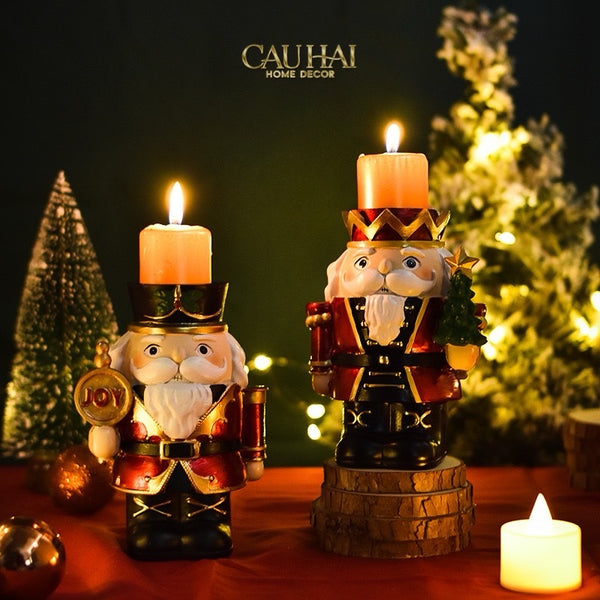 SET OF 2 JOYFUL NUTCRACKER CANDLE BASES