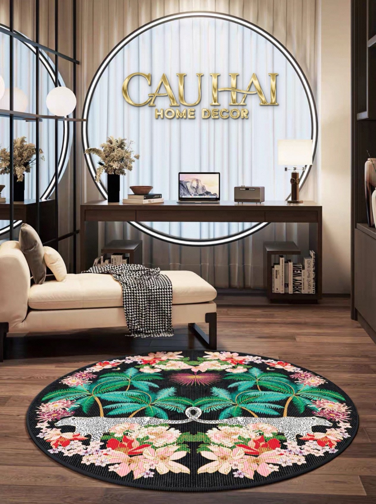 THẢM TRÒN NHUNG BỈ  D160 NOCTURNE JUNGLE PANTHERA