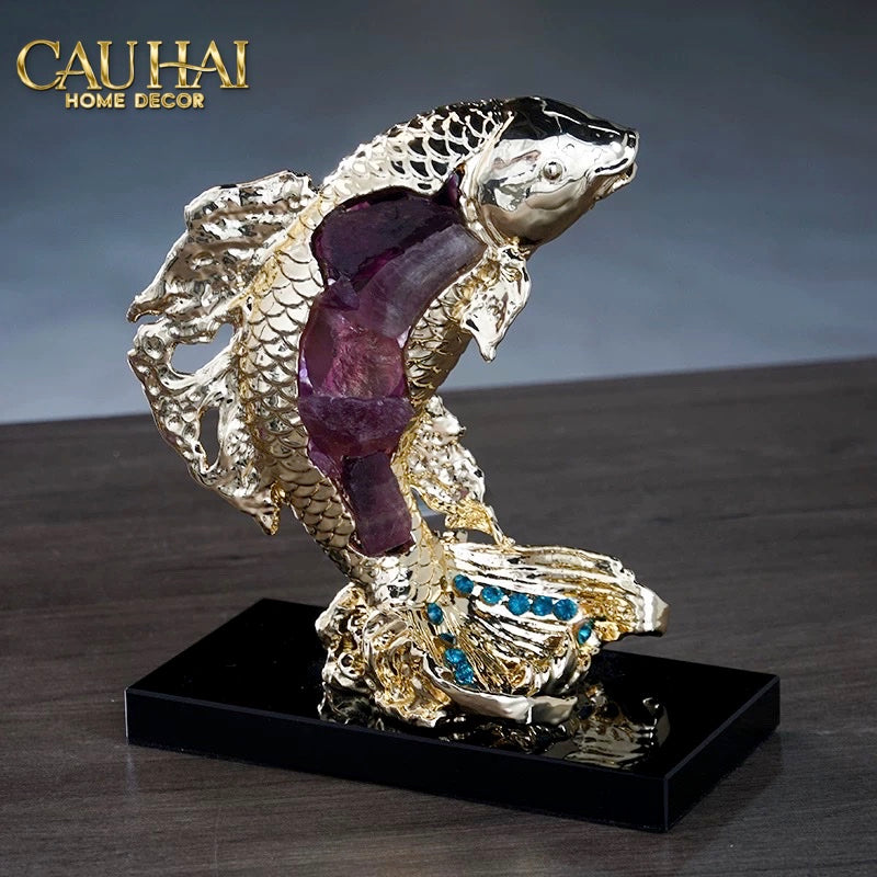 HOME COUTURE - TƯỢNG ĐỒNG CÁ CHÉP ROYALE AMETHYST DRAGON ASCEND H22 - CẬU HAI HOME DECOR
