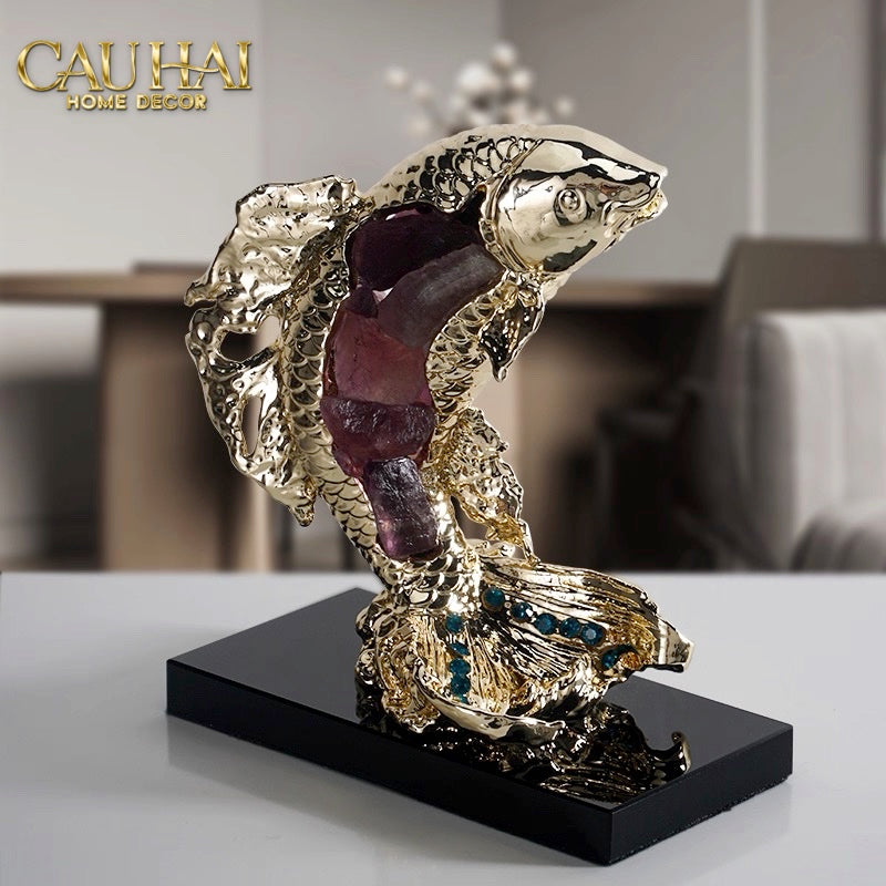 HOME COUTURE - TƯỢNG ĐỒNG CÁ CHÉP ROYALE AMETHYST DRAGON ASCEND H22 - CẬU HAI HOME DECOR
