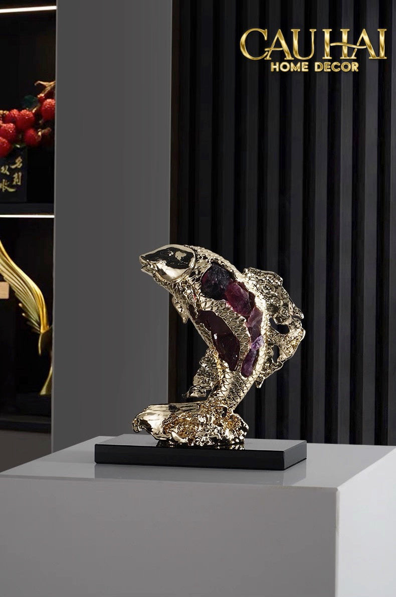 HOME COUTURE - TƯỢNG ĐỒNG CÁ CHÉP ROYALE AMETHYST DRAGON ASCEND H22 - CẬU HAI HOME DECOR