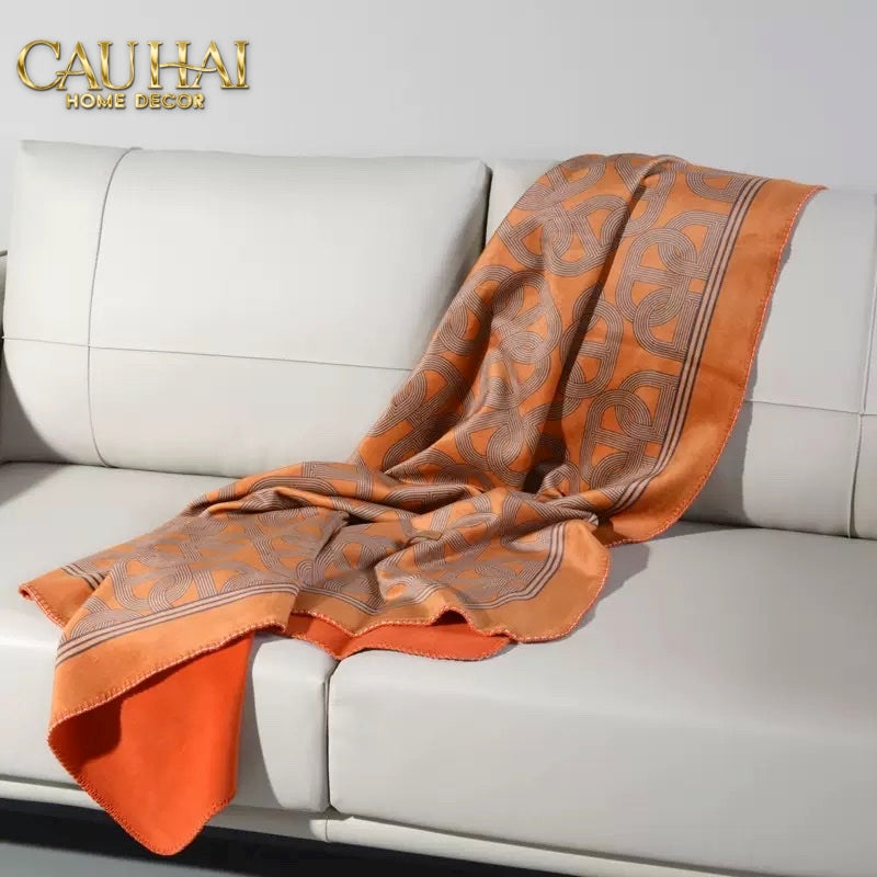 Chăn Sofa Orange Fauve Velour Gris Acier Patiné Étain  Velvet Blanket  150