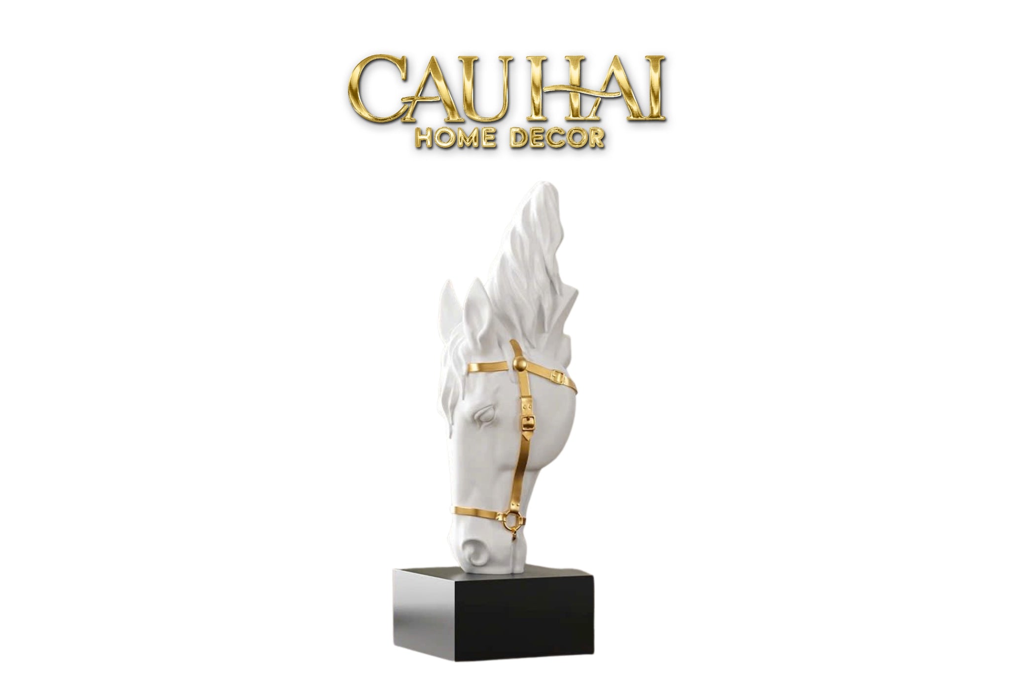 Maison Couture – Tượng Đầu Ngựa Tête de Cheval Atelier Harness Plaster White  Vessel 28