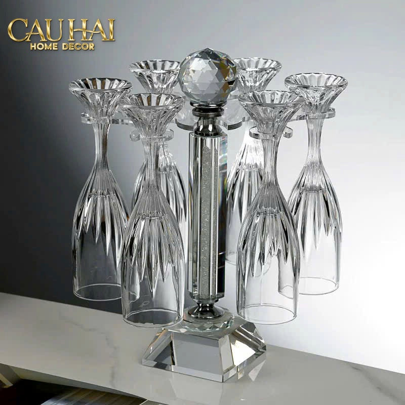 Maison Couture -  Set 6 Ly & Giá Treo  Champane Facetté Éclat Cristallerie Glasses & Rack. 170ml