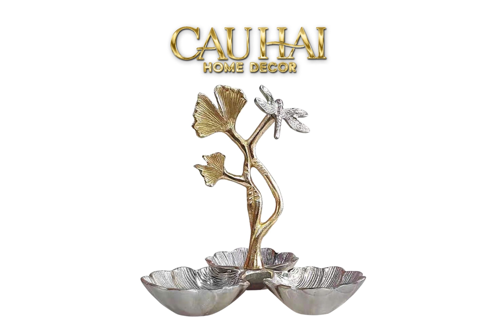 Maison Couture -  Đĩa Ginkgo 3 Ngăn Triptyque · L’Atelier Ginkgo Élancé — Argenté Brass Disks