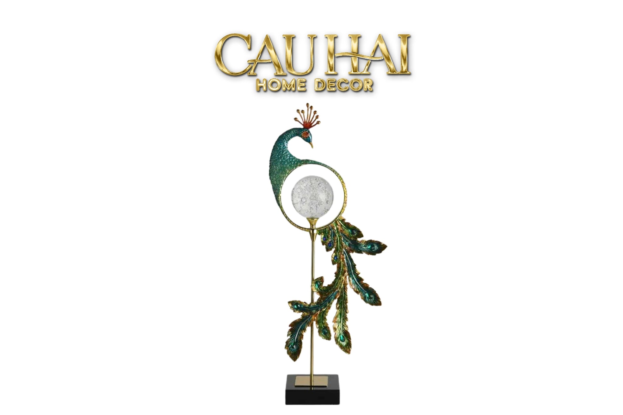 Maison Couture -  Tượng Đồng Khổng Tước Hoàng Gia Majestic Aurelia Paon – Brass & Crystal Art Sculpture